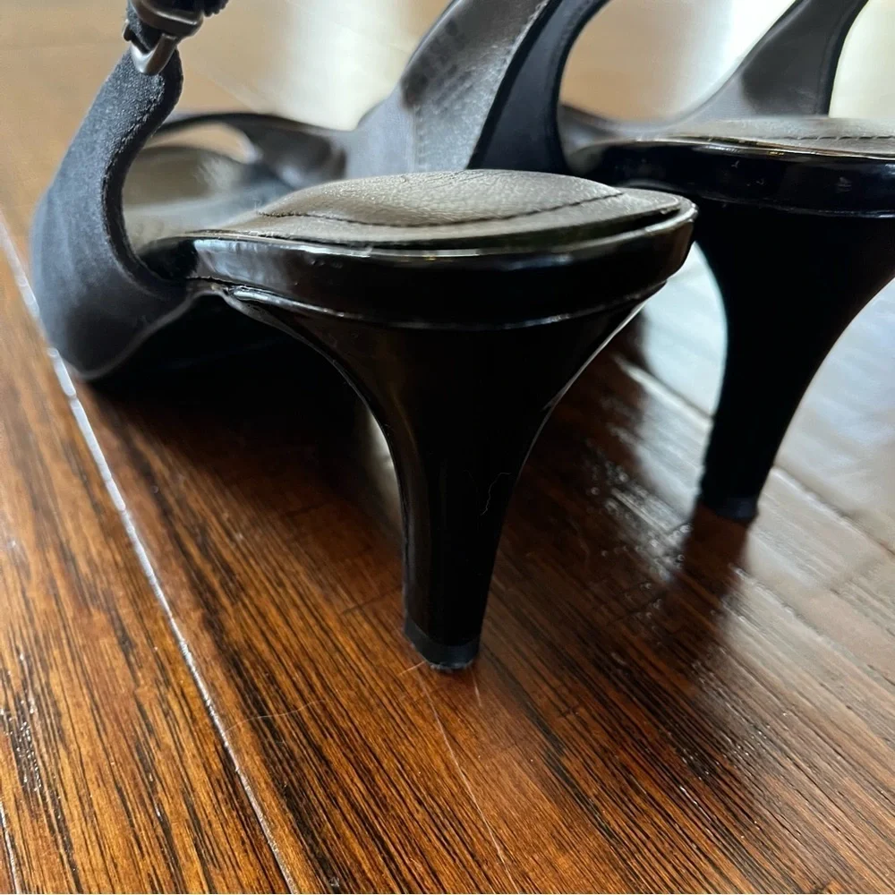 Life Stride Women's Black Peep Toe Slingback 3 Inch Heels size 6.5